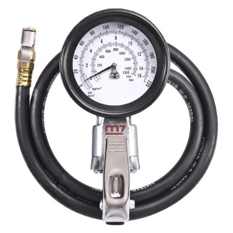 M7 TRUCK TYRE INFLATOR 100MM ROUND GAUGE MAX 220PSI 100CM HOSE